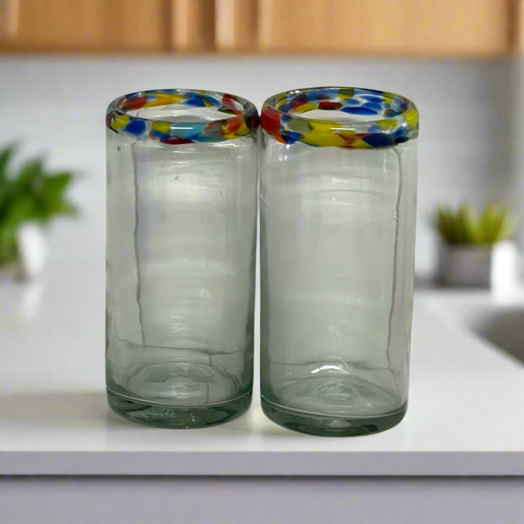 Hand Blown Colorful Tumbler Glass | Confetti Rim